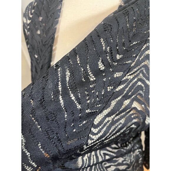 Meryl Diamond Sheer Animal Print Cardigan M Black Mesh Chic Neutral Retro 80s - Picture 5 of 9